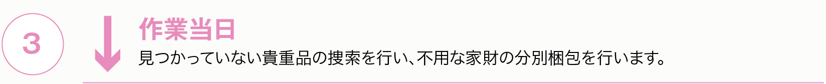 見つかっていない貴重品の捜索を行い、不用な家財の分別梱包を行います。