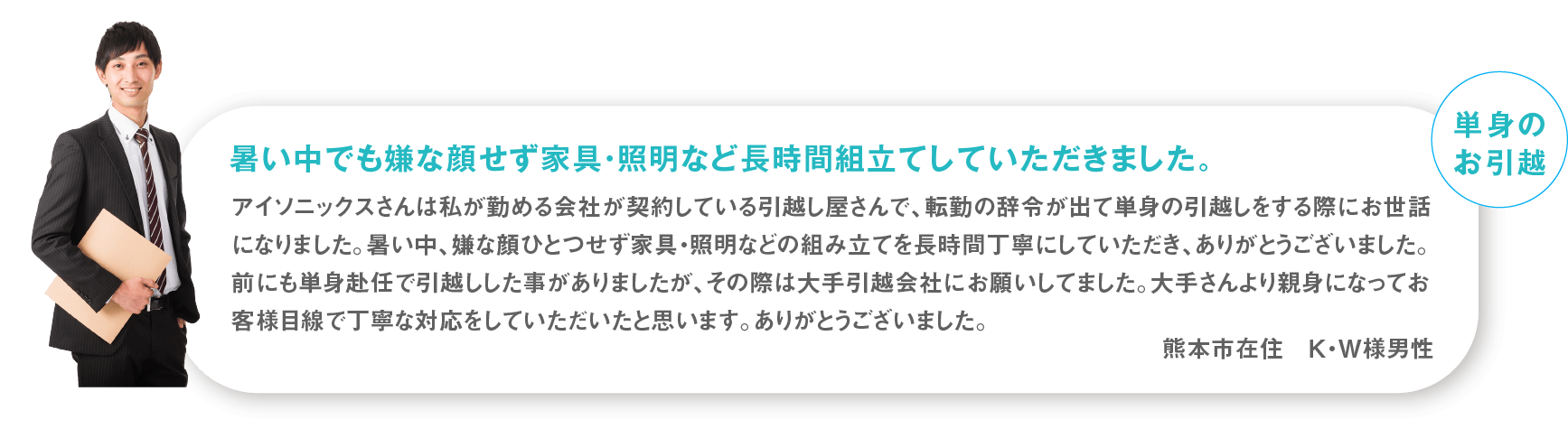 暑い中でも嫌な顔せず家具・照明など長時間組立てしていただきました。